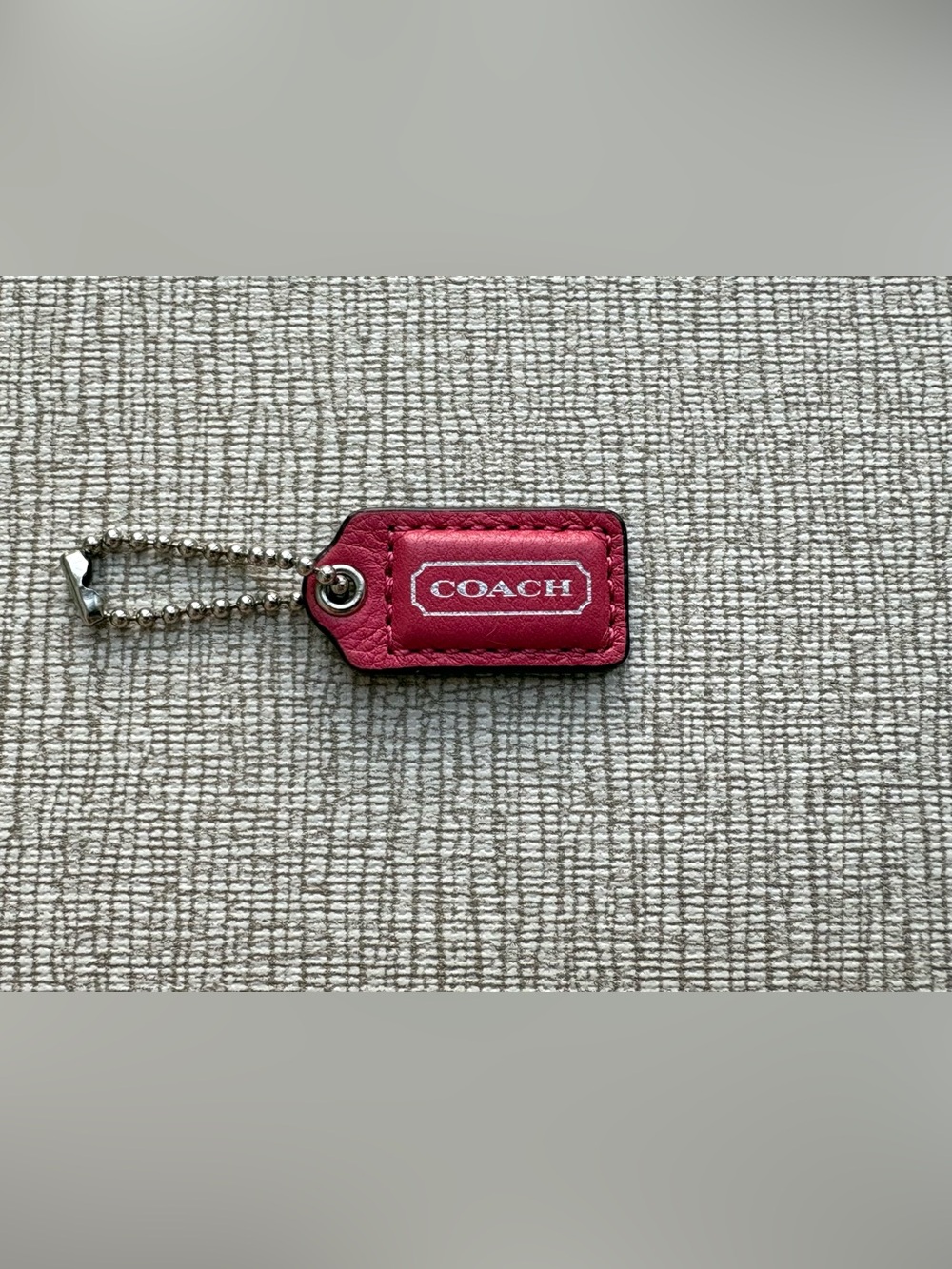 COACH 1.25" Mini Small Hot Pink Leather Silver Foil Hang Tag Hangtag Bag Charm